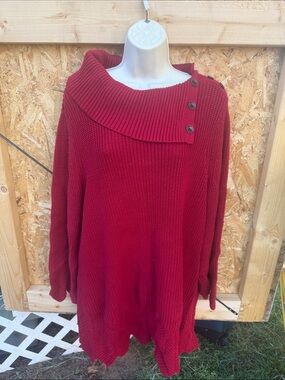 Style & Co. Red Button-Shoulder Cowl Sweater